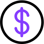 A purple dollar sign on a black background

Description automatically generated